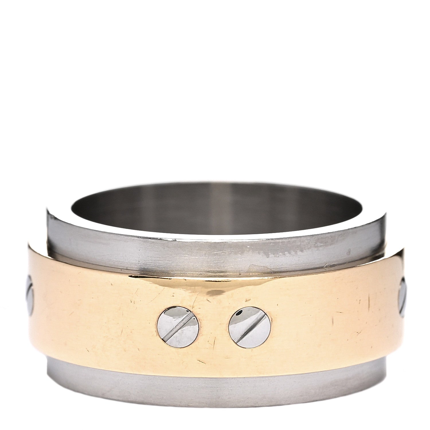Cartier 18K Yellow Gold Stainless Steel 12mm Santos Ring 63 10.5 3 of 5