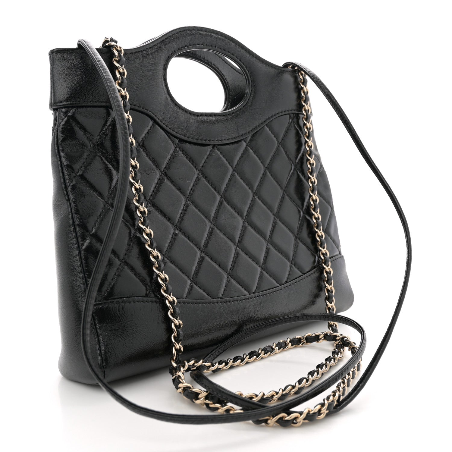 Chanel Shiny Crumpled Calfskin Quilted Mini 31 Shopping Bag Black 3 of 11