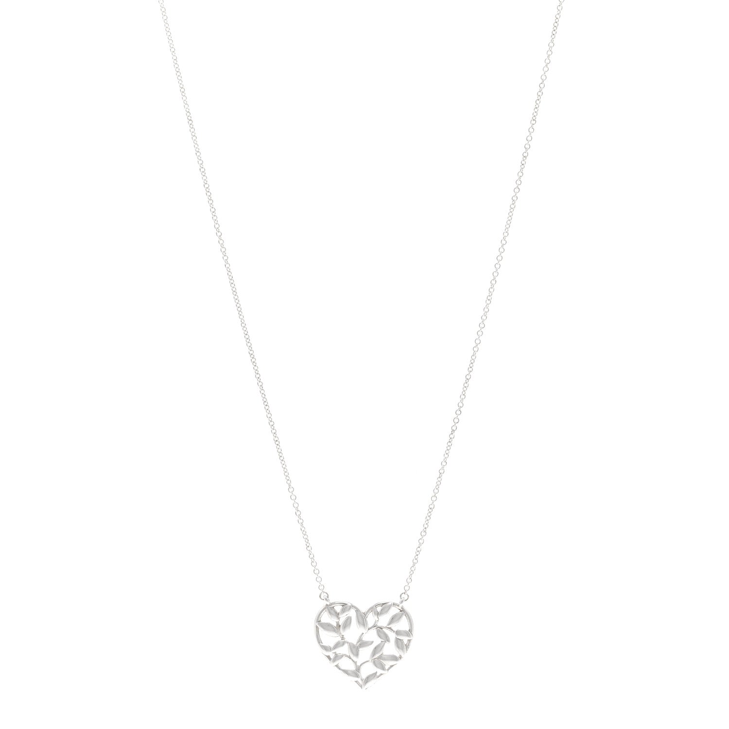 Tiffany Sterling Silver Paloma Picasso Olive Leaf Heart Pendant Necklace 1 of 5