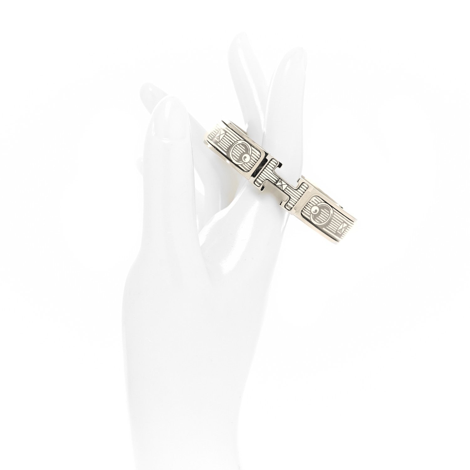 Hermes Enamel Narrow Printed Bijoux Trompe l'Oeill Clic Clac H Bracelet Platine White 2 of 5