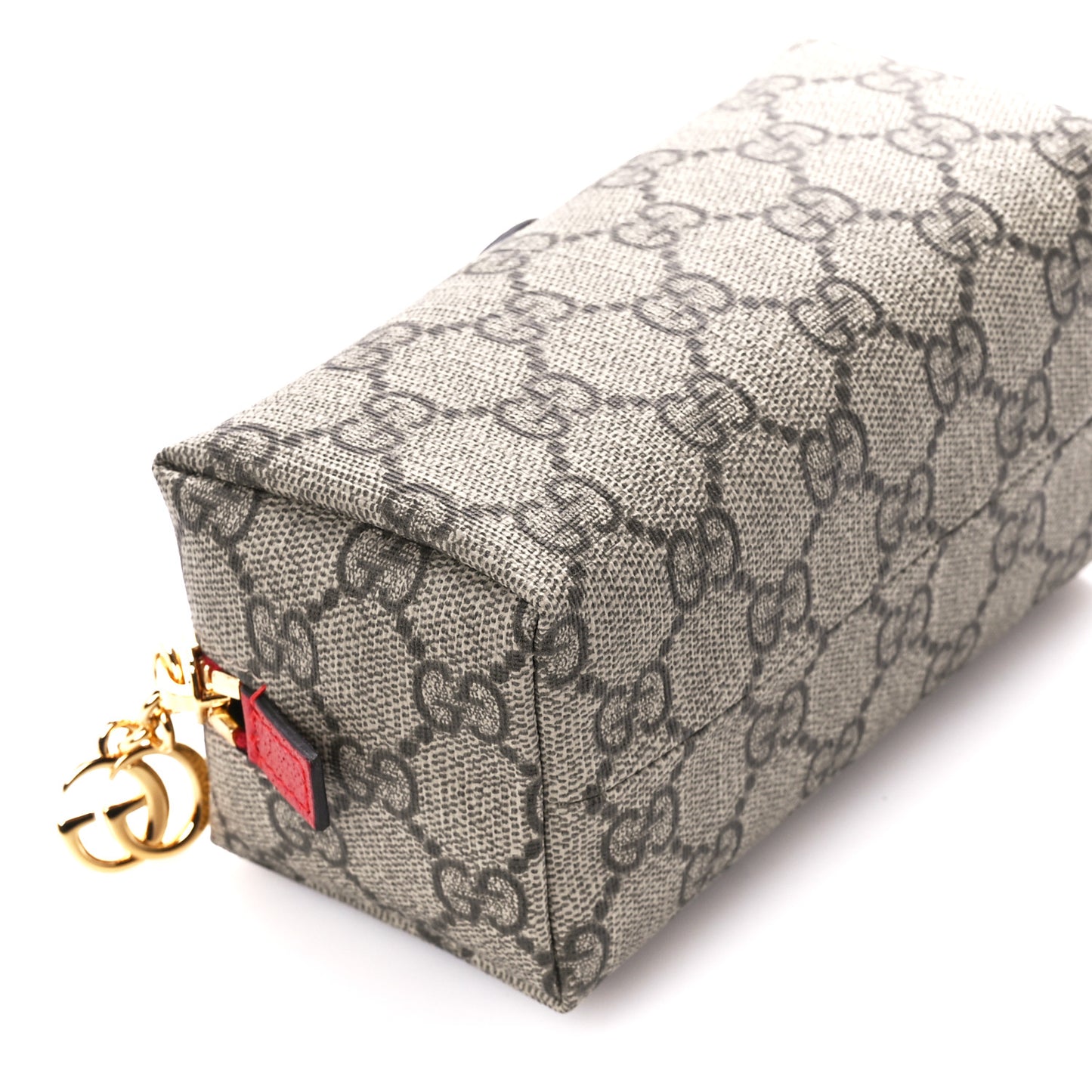 Soft GG Supreme Monogram Calfskin Small Ophidia Cosmetic Case Beige Ebony Hibiscus Red