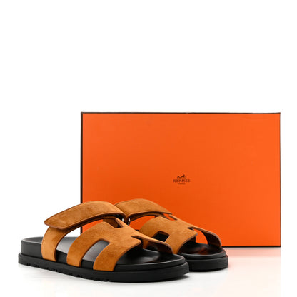 Hermes Suede Goatskin Womens Chypre Sandals 37.5 Naturel 10 of 10