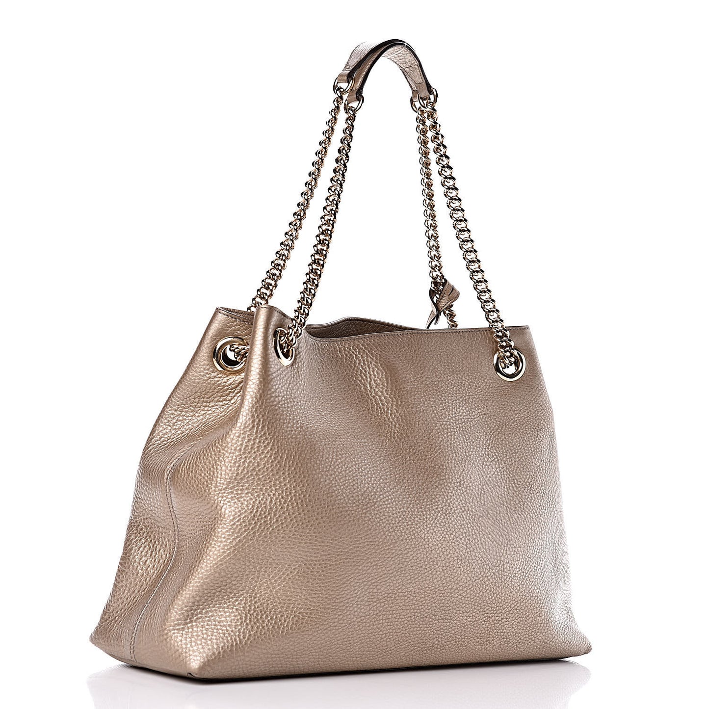 Metallic Pebbled Calfskin Medium Soho Chain Shoulder Bag Golden Beige