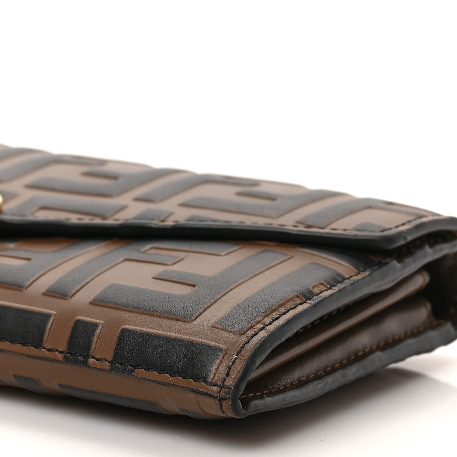 Fendi Vitello Soft F is Fendi Bi-Color FF 1974 Embossed Continental Envelope Wallet On Chain Maya Black 7 of 7