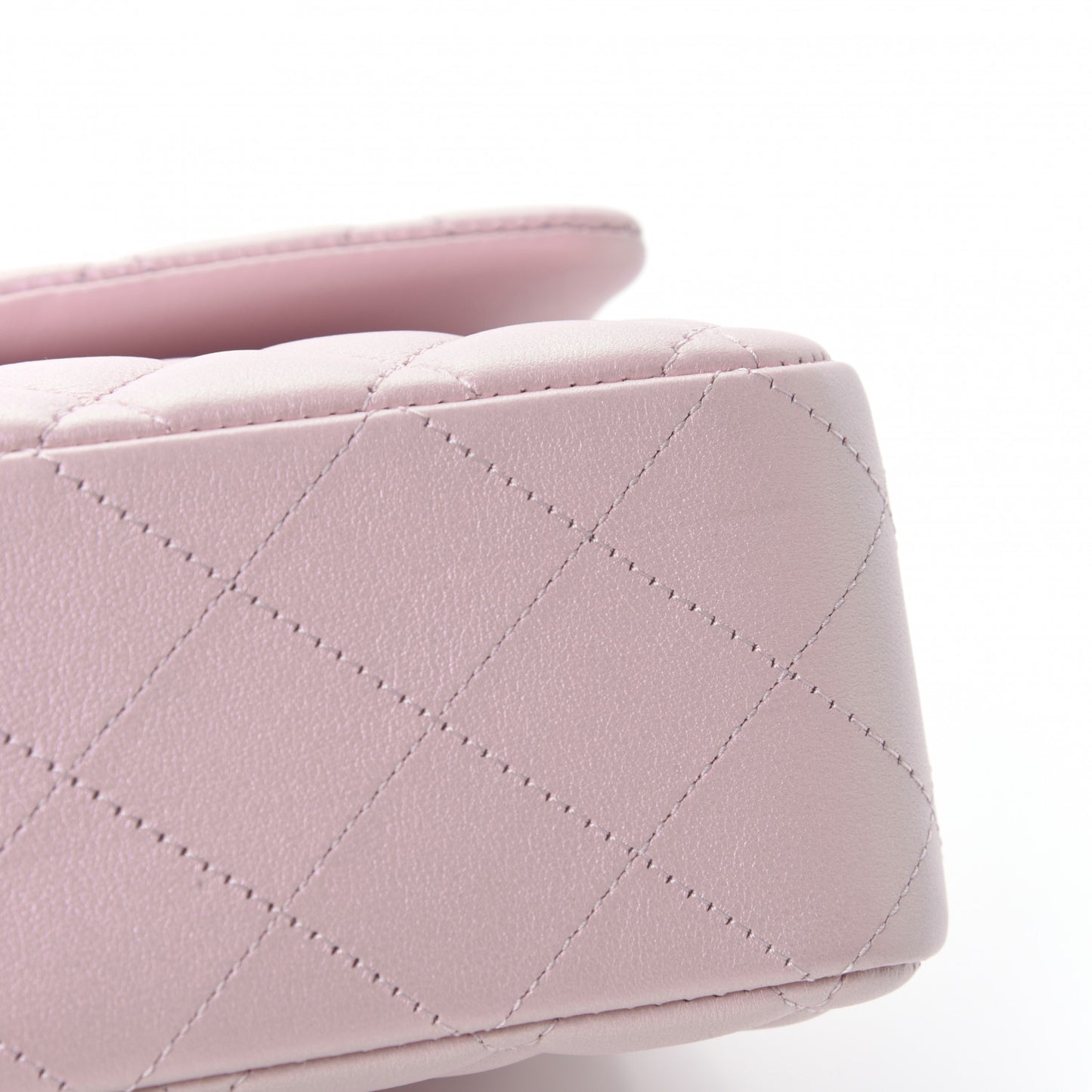 Iridescent Calfskin Quilted Medium Double Flap Light Pink
