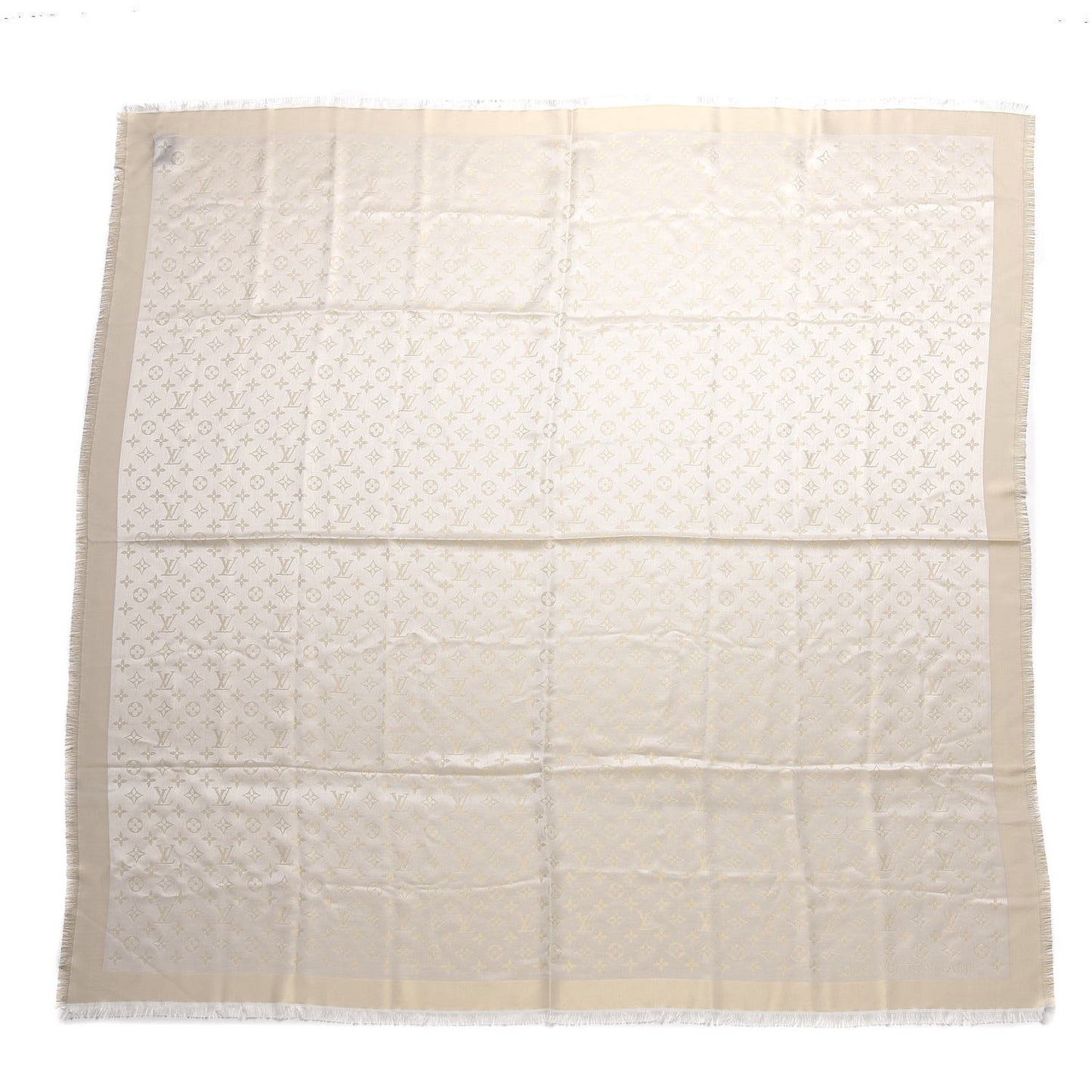 Silk Wool Monogram Shine Shawl Beige