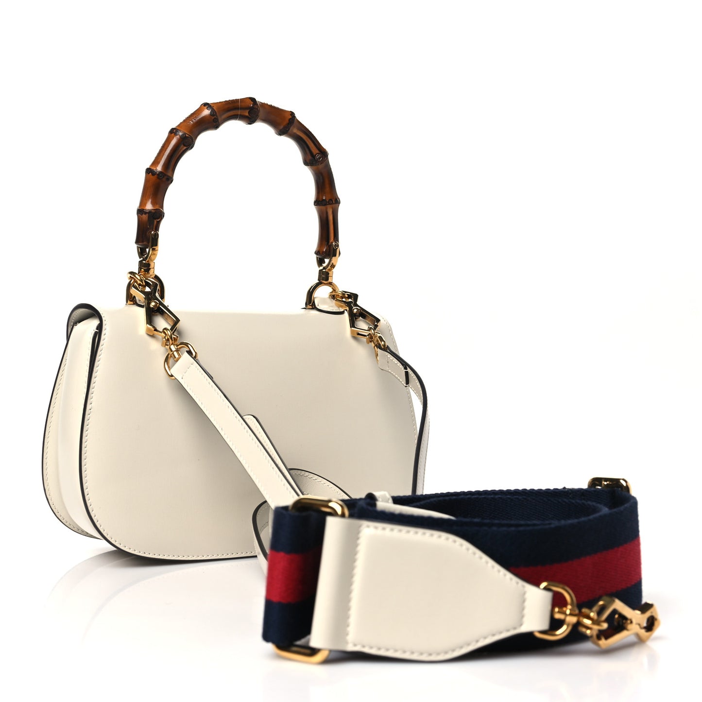 Boarded Dyana Lux Calfskin Web Small Bamboo 1947 Top Handle Bag Mystic White