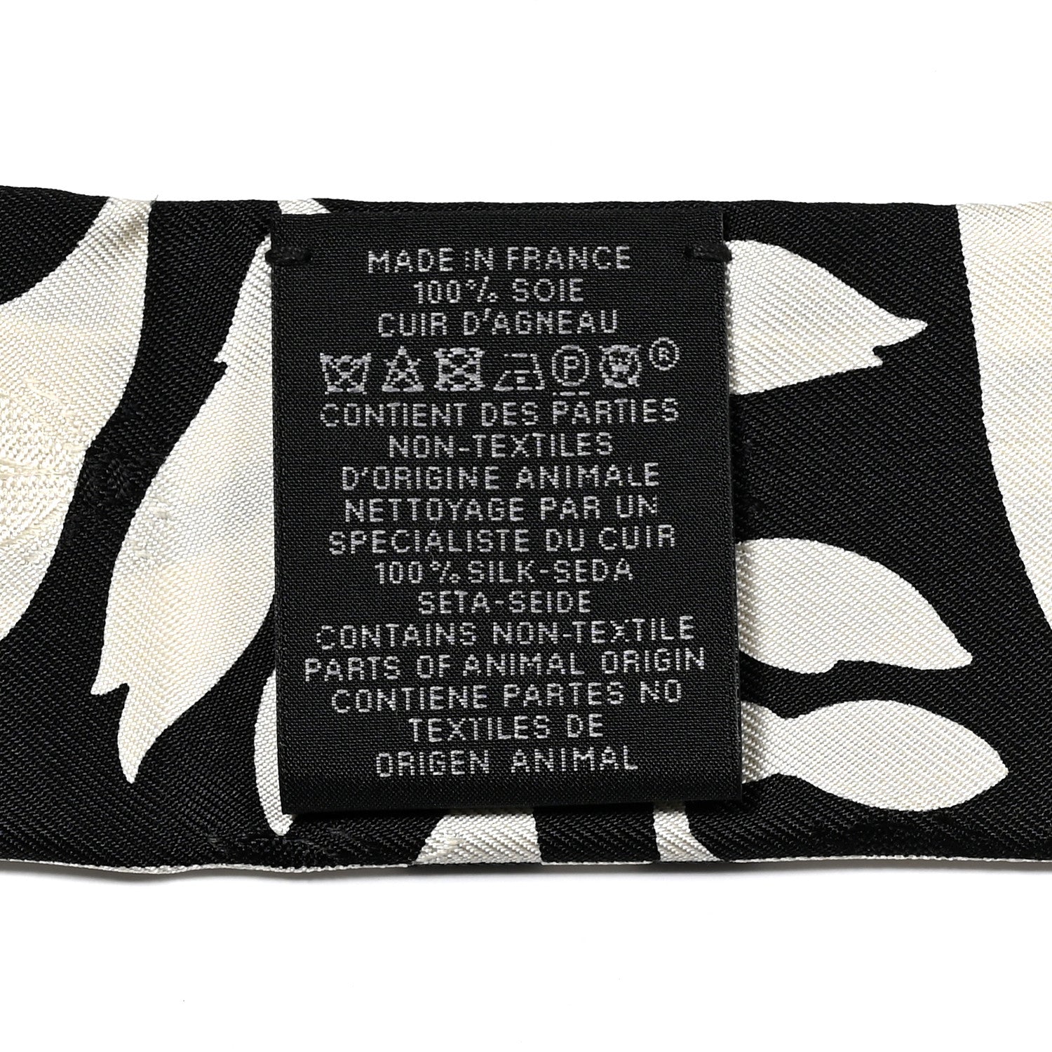 Hermes Silk Calfskin Bouquet Final Fringed Twilly Creme Black 3 of 4