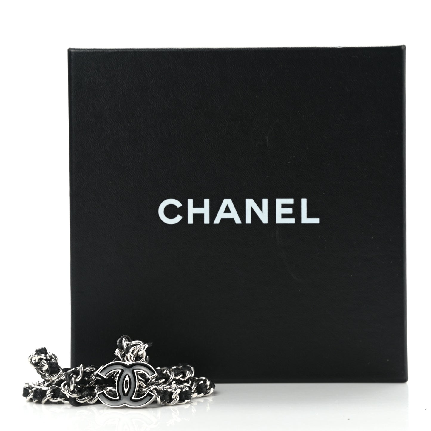 Lambskin Enamel CC Chain Belt Black Silver