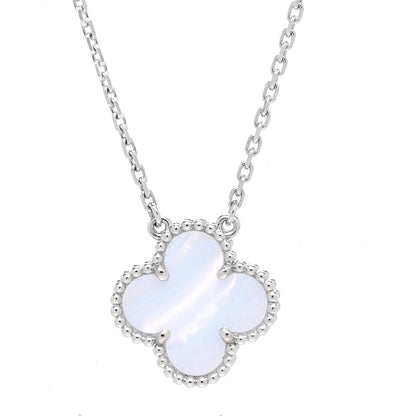Van Cleef & Arpels 18K White Gold Chalcedony Vintage Alhambra Pendant Necklace 4 of 7