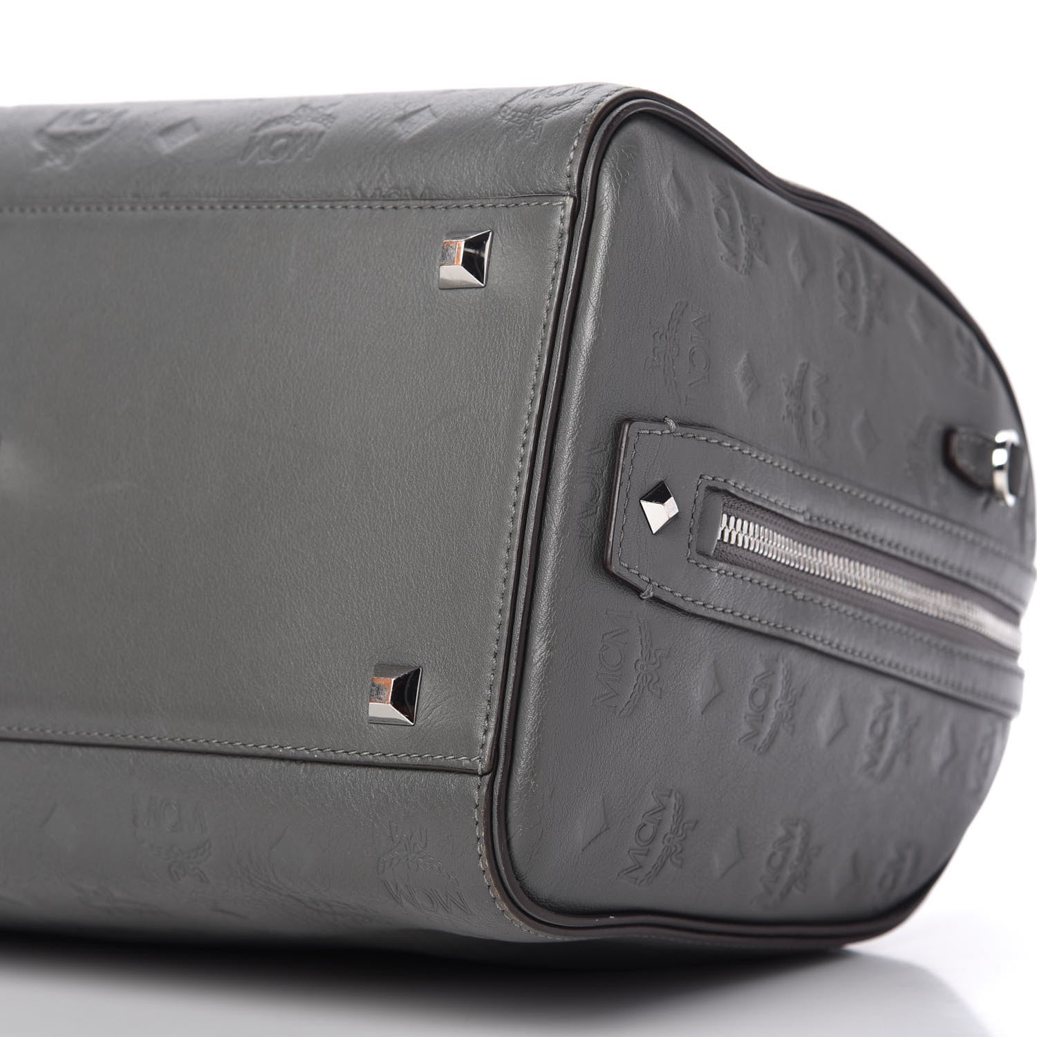 MCM Calfskin Ottomar Monogram Essential Boston Bag Grey 7 of 11