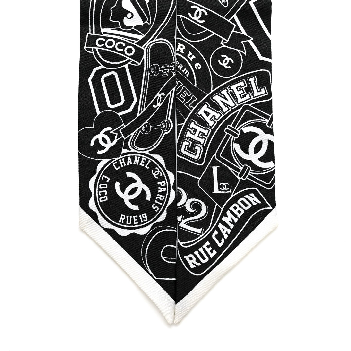 Silk Varsity Logo Slim Bandeau Scarf Black White