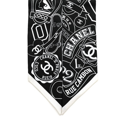 Chanel Silk Varsity Logo Slim Bandeau Scarf Black White 2 of 4