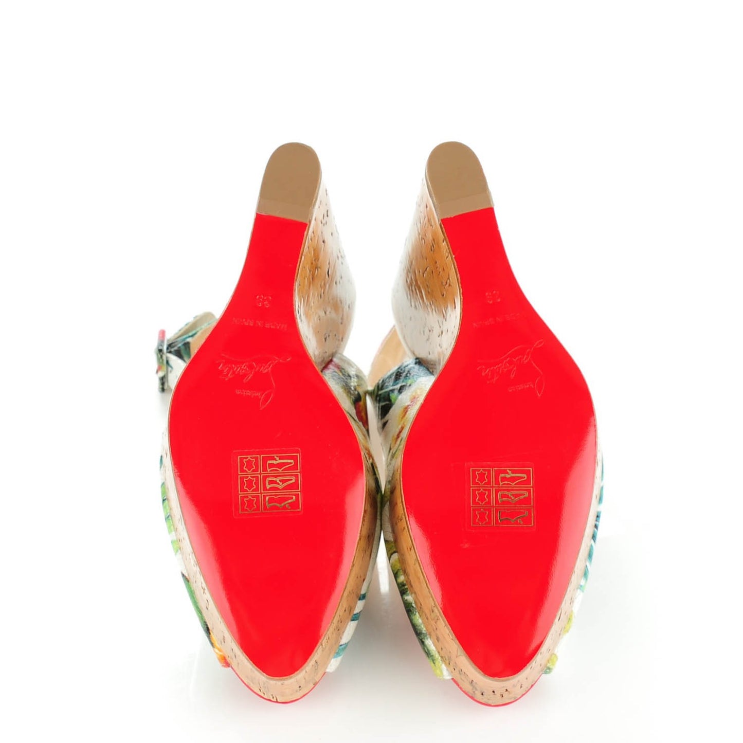 Crackled Calfskin Hawaii Print Une Plume Sling 140 Wedges 39 Version White