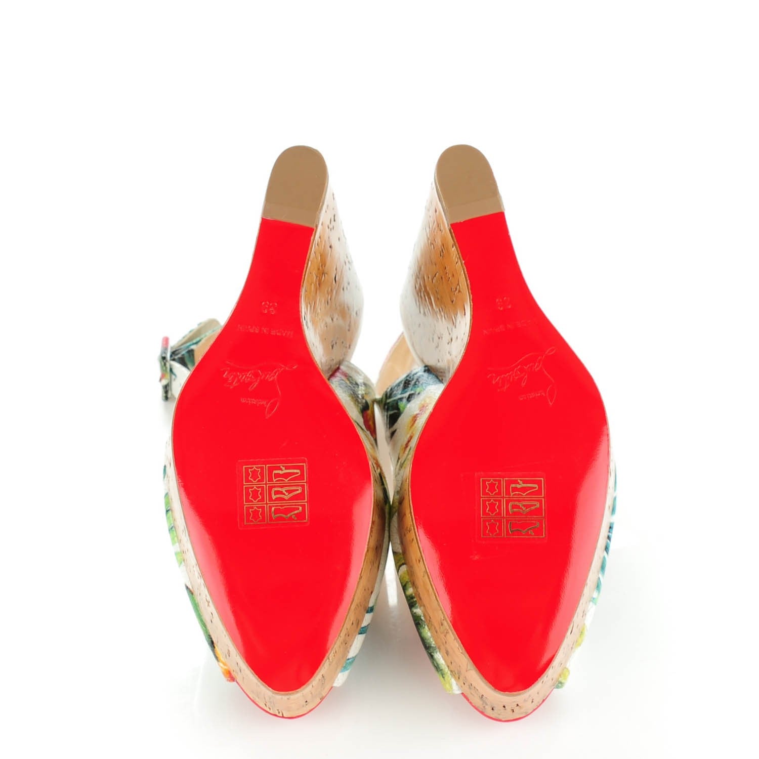 Christian Louboutin Crackled Calfskin Hawaii Print Une Plume Sling 140 Wedges 39 Version White 6 of 8