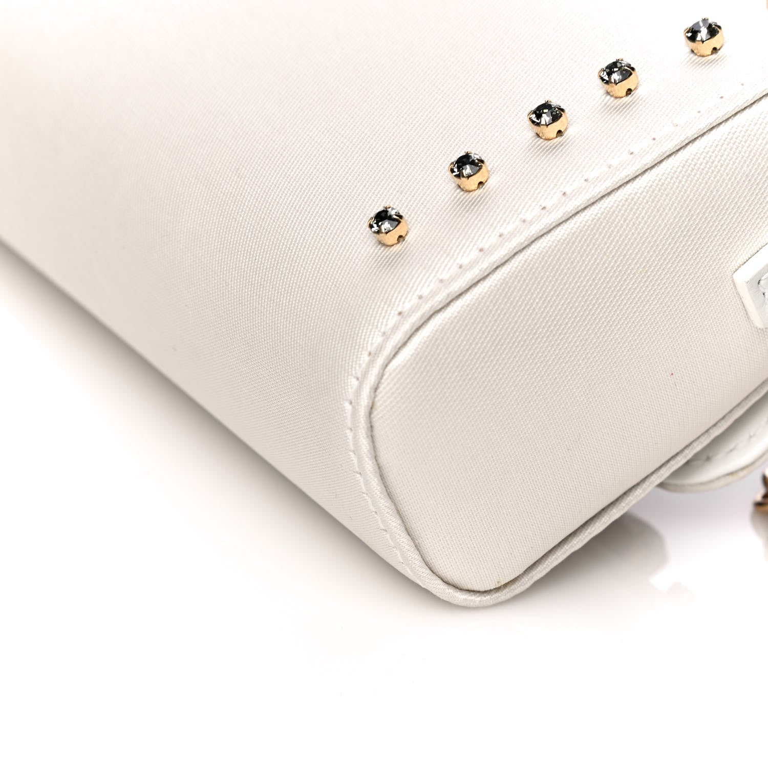 Dolce & Gabbana Canvas Crystal Embellished Childrens Bow Chain Clutch White 11 of 12