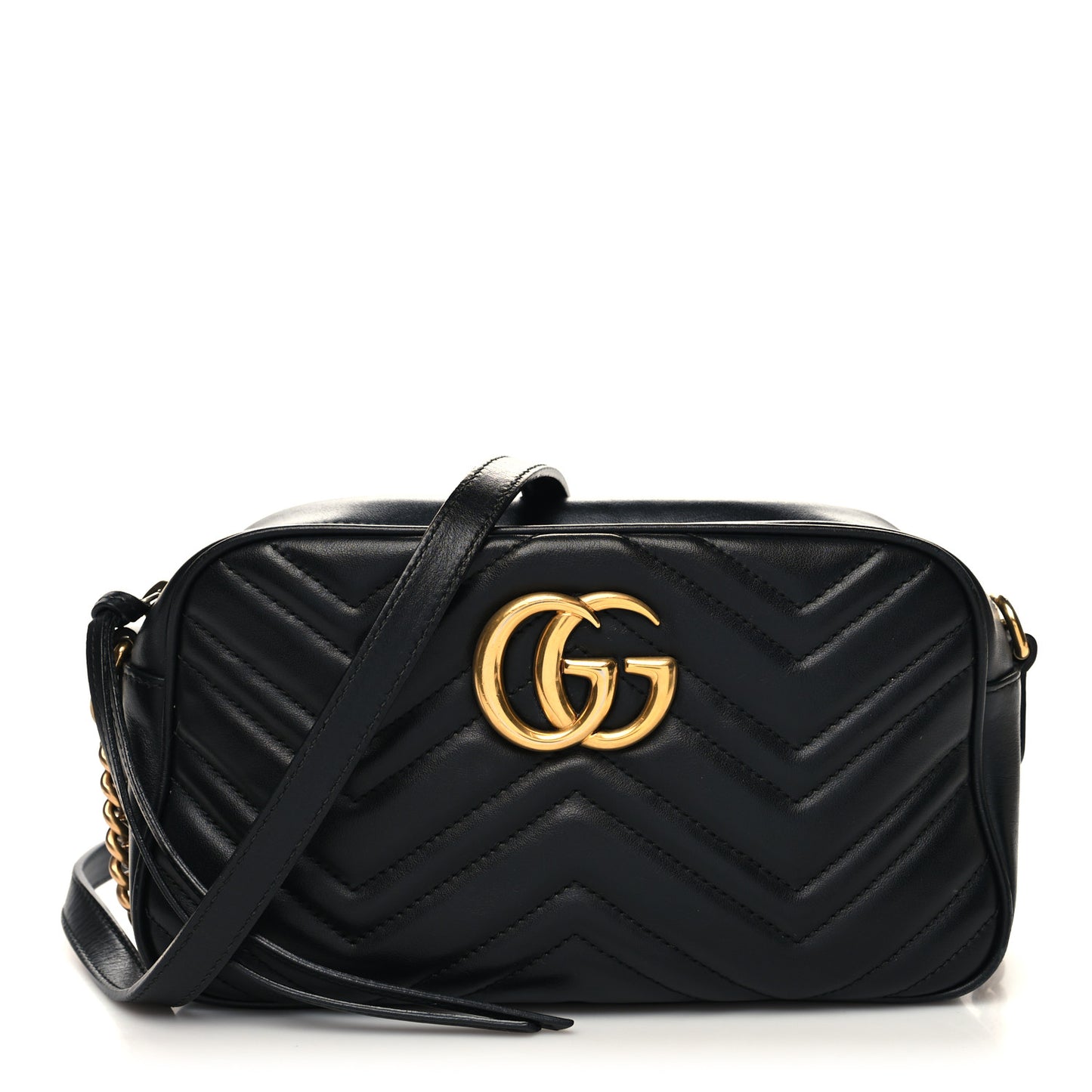 Calfskin Matelasse Small GG Marmont Chain Shoulder Bag Black