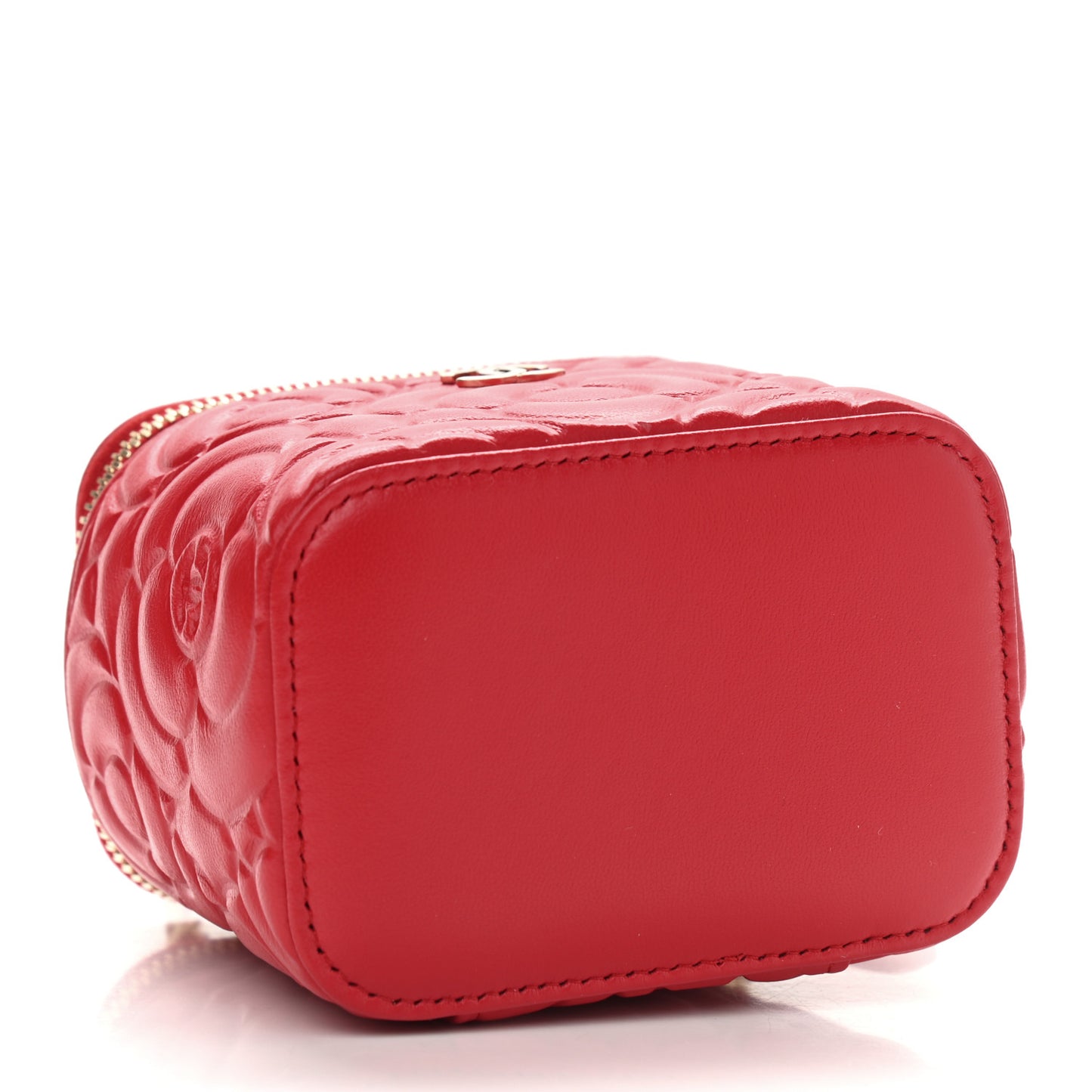 Lambskin Camellia Embossed Mini Vanity Case With Chain Red