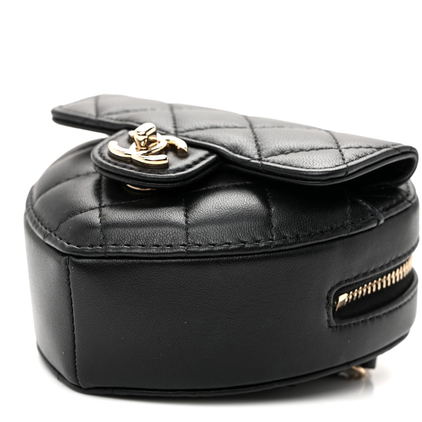 Lambskin Quilted CC In Love Heart Waist Belt Bag With Chain Black