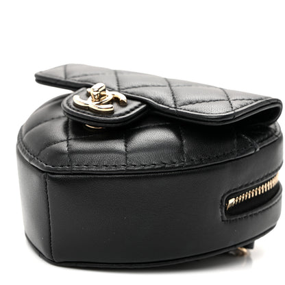 Chanel Lambskin Quilted CC In Love Heart Waist Belt Bag With Chain Black 10 of 11