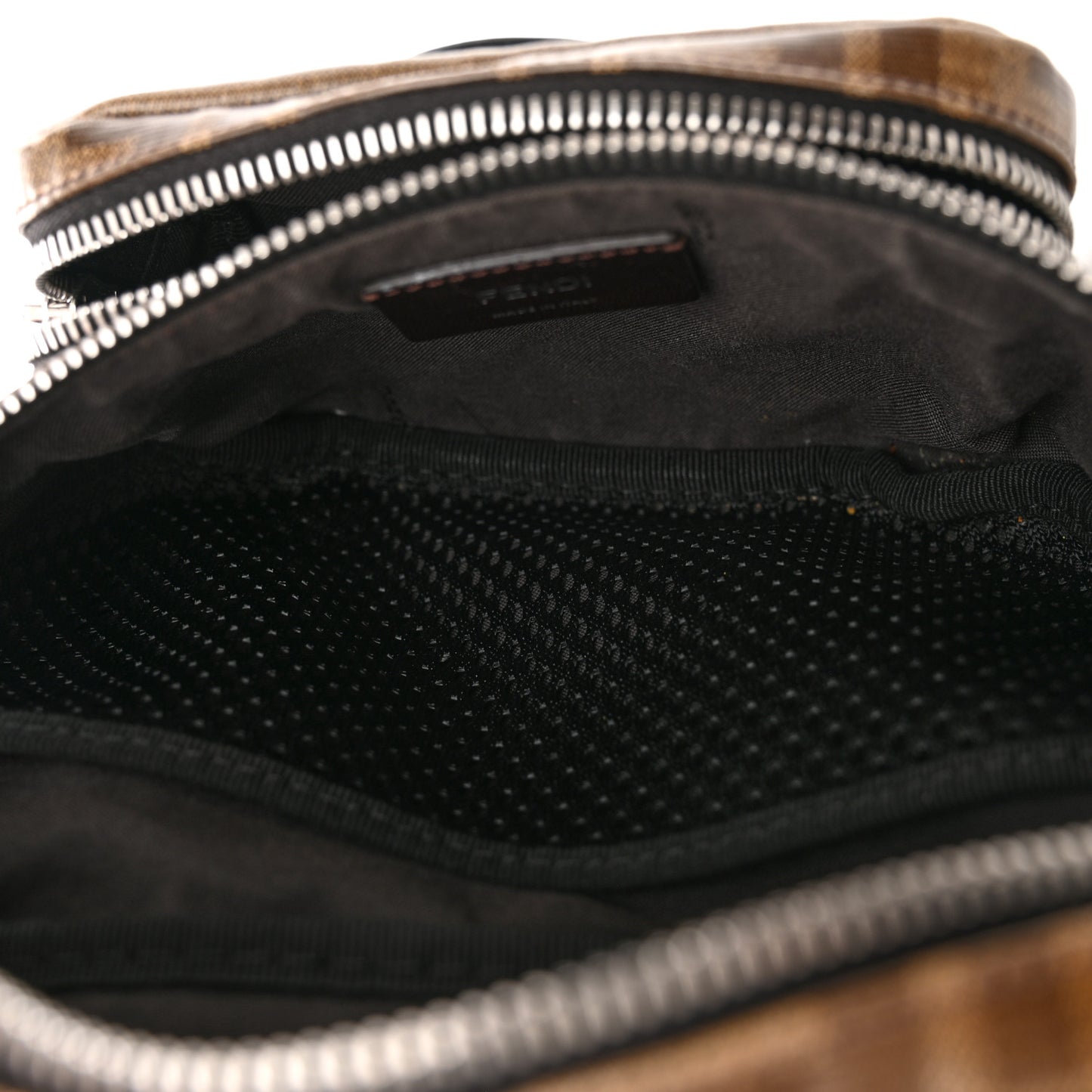 Glazed Fabric Vitello Century FF 1974 Stamp Patch Pocket Belt Bag Mogano Panna Black