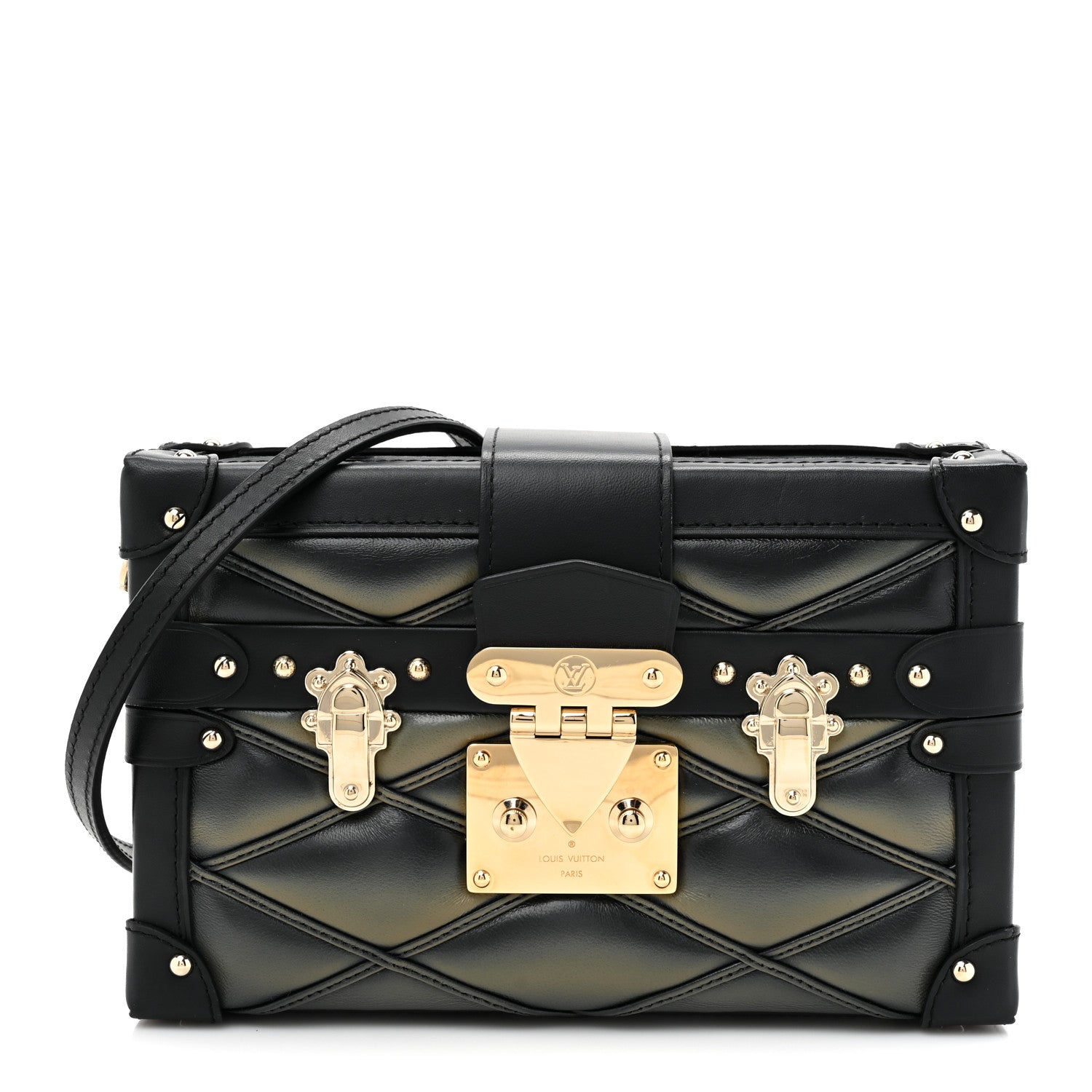 Louis Vuitton Lambskin Malletage Petite Malle Black Beige 1 of 9