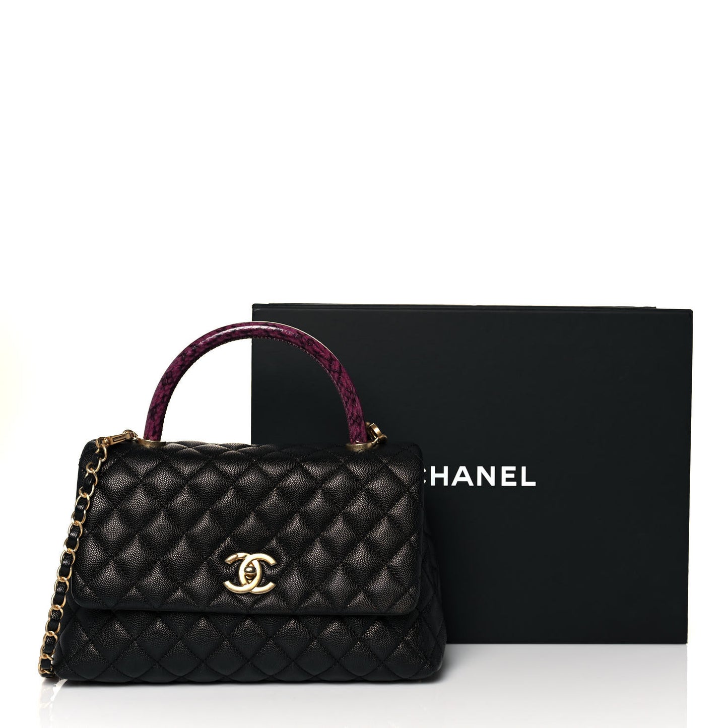 Caviar Lizard Quilted Small Coco Handle Flap Black