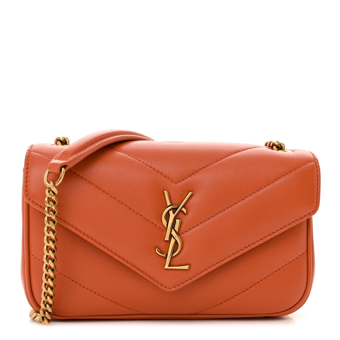 Lambskin Chevron Quilted Mini Loulou Bag Celosia Orange