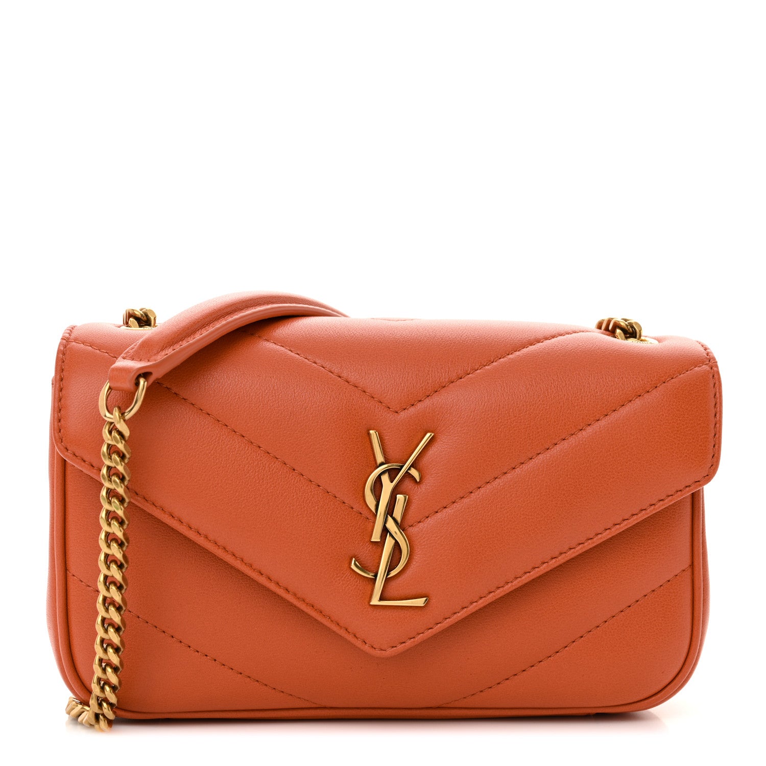Saint Laurent Lambskin Chevron Quilted Mini Loulou Bag Celosia Orange 1 of 12
