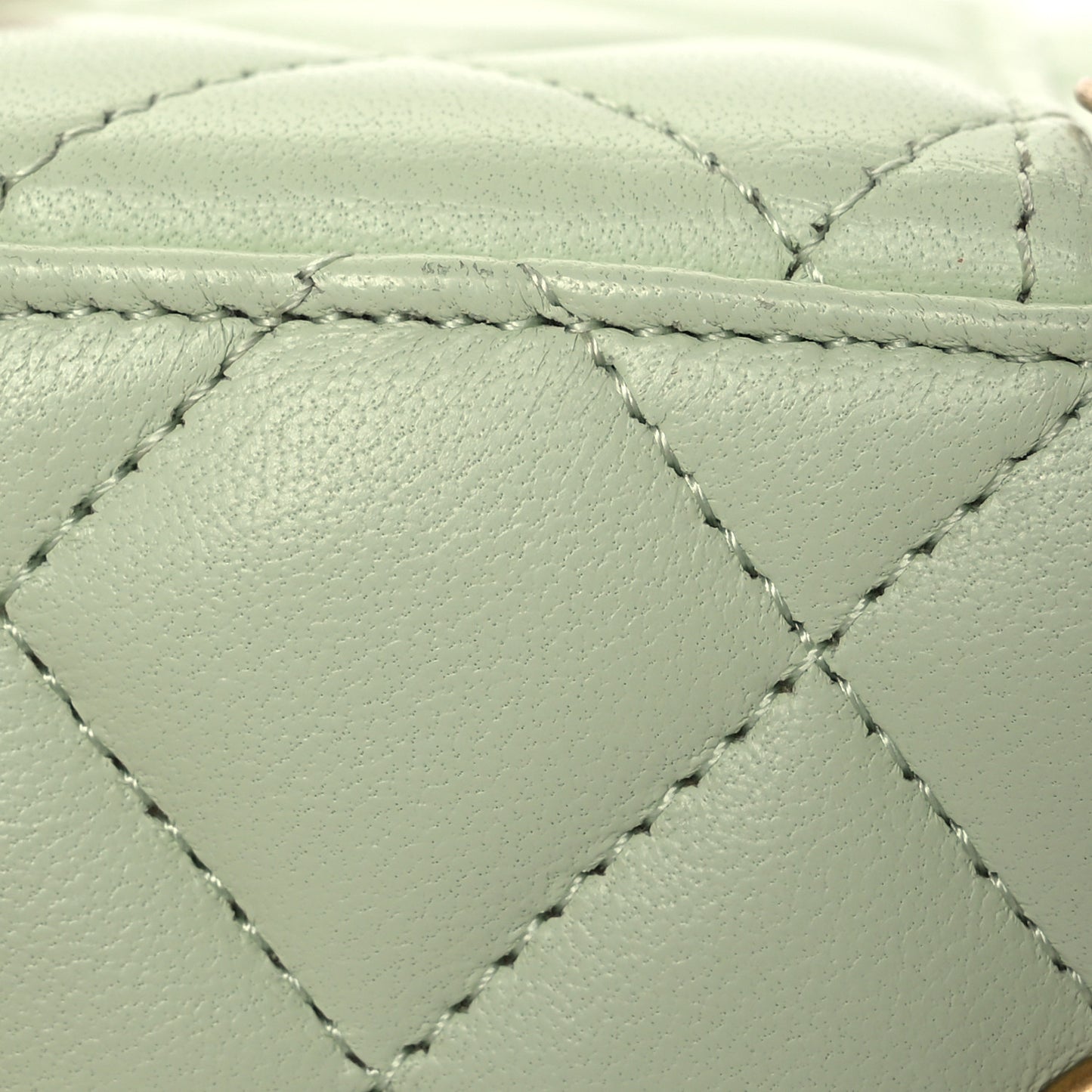 Lambskin Quilted Pearl Crush Mini Vanity Case With Chain Light Green