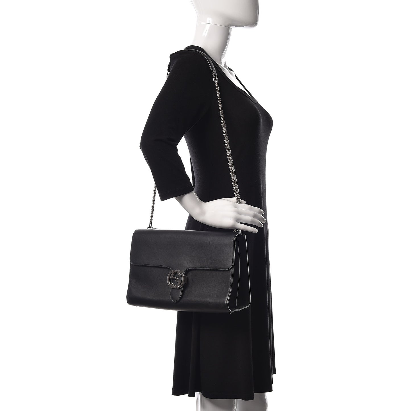 Moon Calfskin Medium Interlocking G Shoulder Bag Black