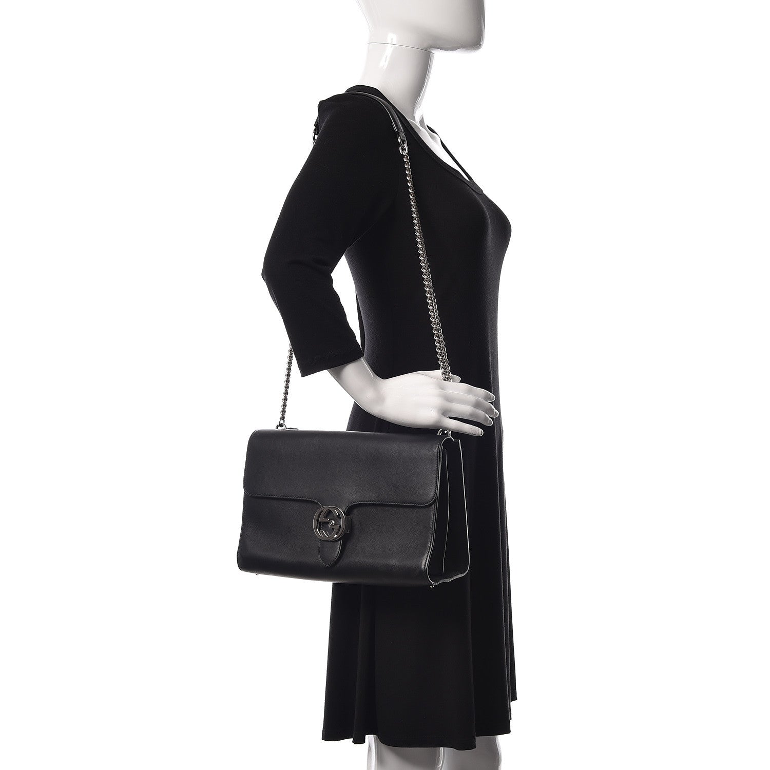 Gucci Moon Calfskin Medium Interlocking G Shoulder Bag Black 2 of 12