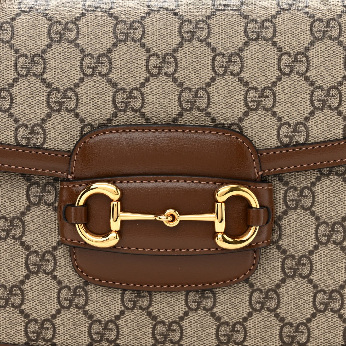 GG Supreme Monogram Horsebit 1955 Shoulder Bag Beige Brown Sugar