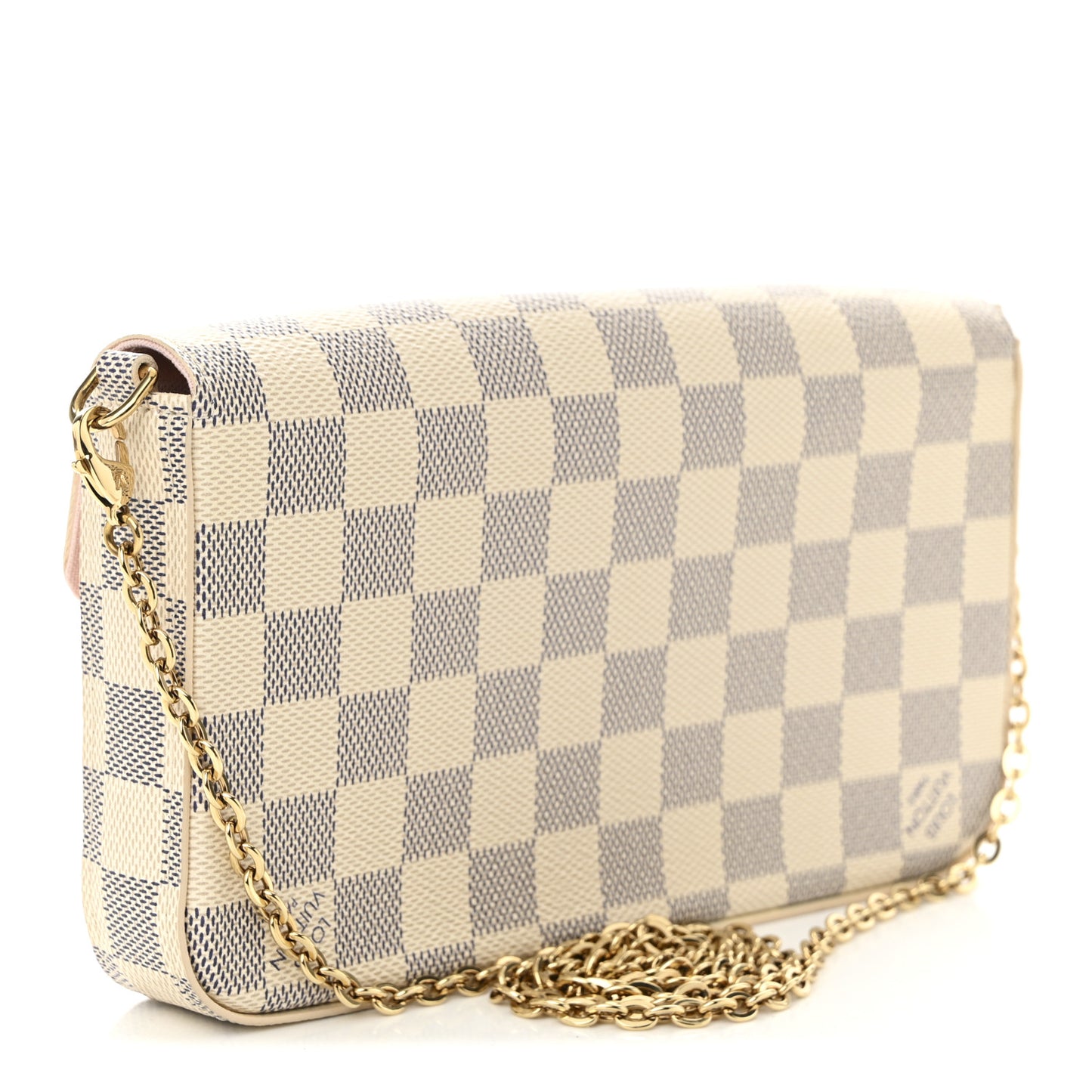 Damier Azur Pochette Felicie Chain Wallet Rose Ballerine