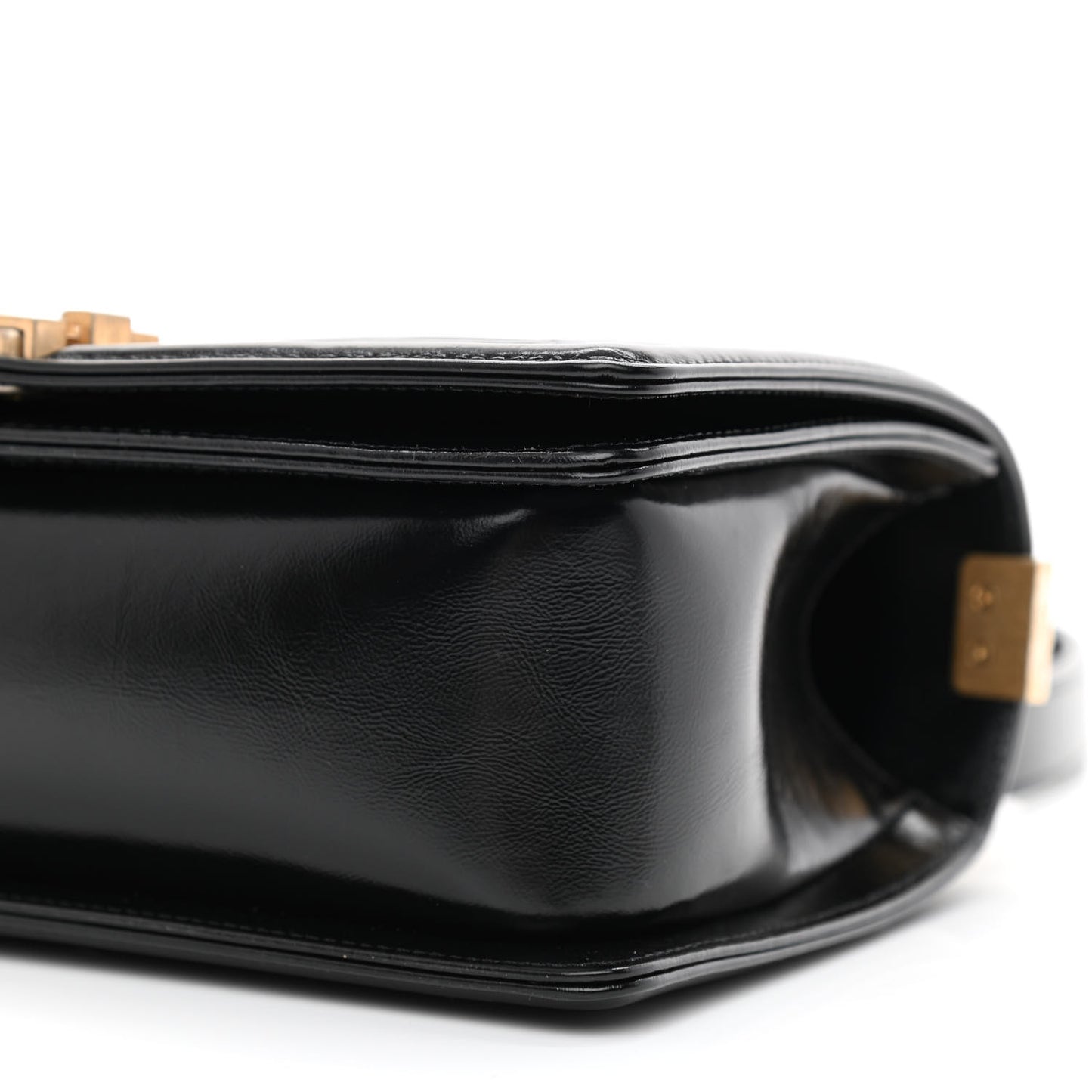 Metallic Glazed Calfskin Medium Boy Flap Black Gold