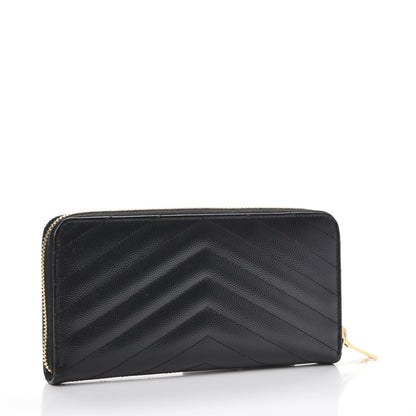 Saint Laurent Grain De Poudre Matelasse Chevron Monogram Zip Around Wallet Black 3 of 7