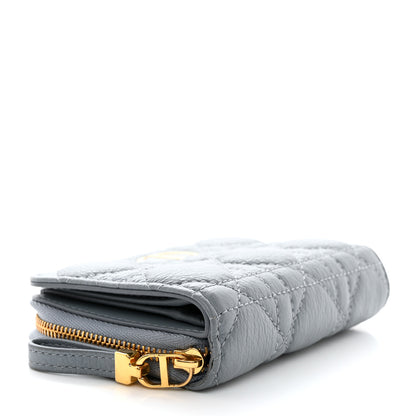 Christian Dior Grained Calfskin Supple Cannage Caro Scarlet Zipped Wallet Cloud Blue 4 of 7