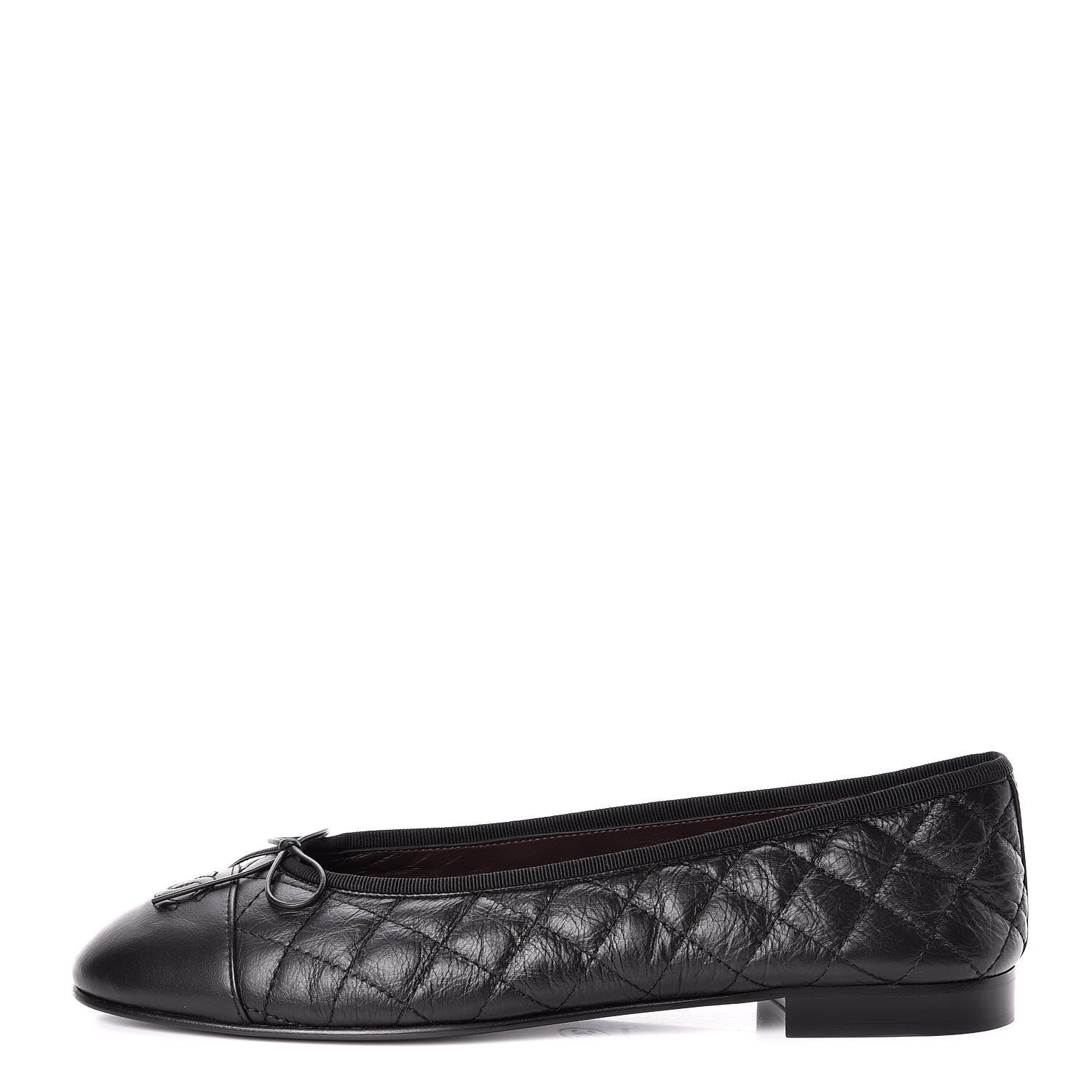 Chanel Aged Calfskin Quilted Cap Toe Ballerina Flats 42 Black 1 of 8