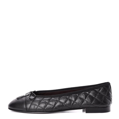 Chanel Aged Calfskin Quilted Cap Toe Ballerina Flats 42 Black 1 of 8