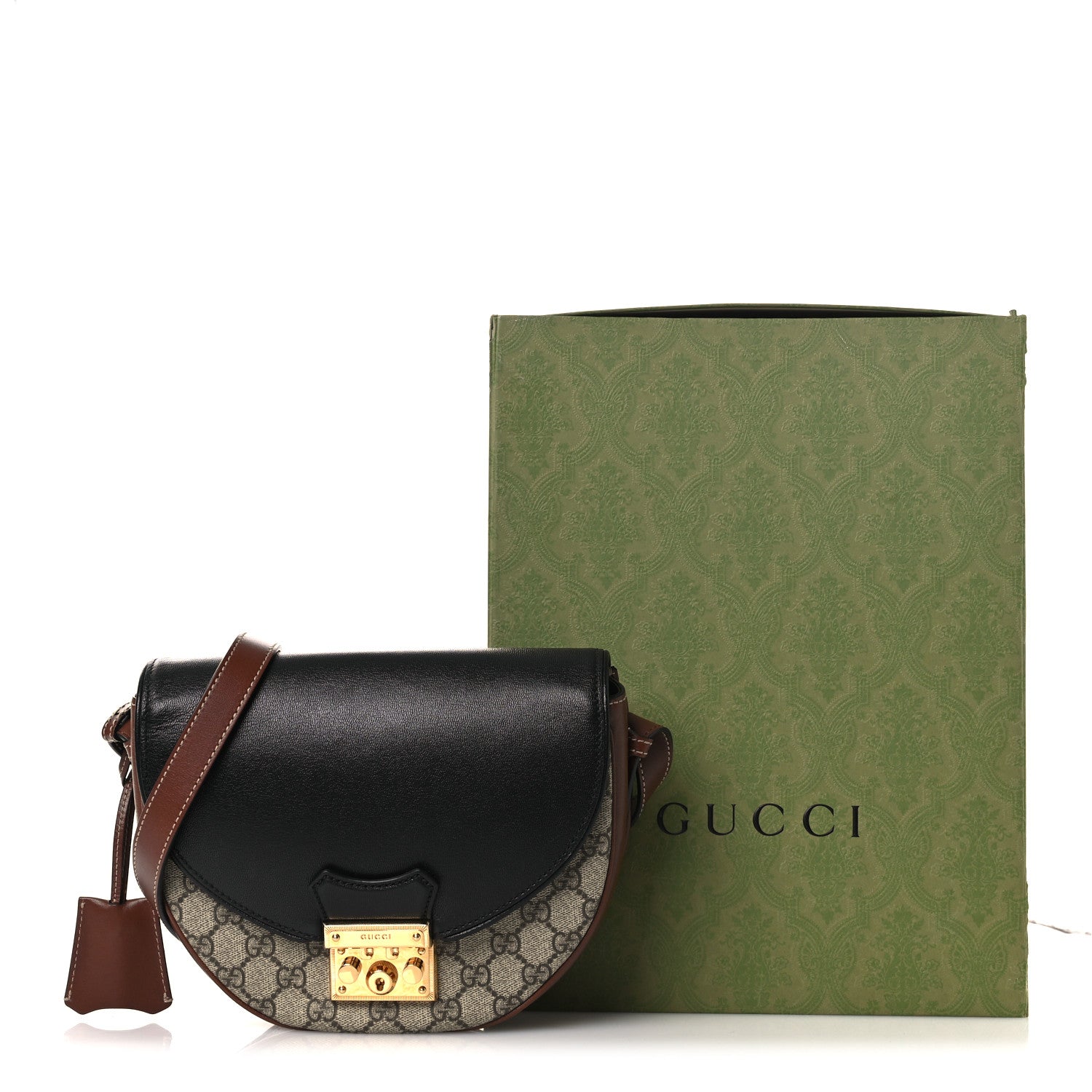 Gucci GG Supreme Monogram Calfskin Small Padlock Messenger Shoulder Bag Beige Black Cuir Beige Black Cuir 12 of 12