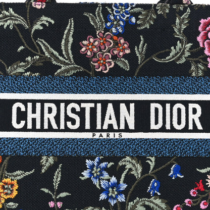 Christian Dior Raffia Embroidered Petites Fleurs Medium Book Tote Navy Blue Multicolor 8 of 10
