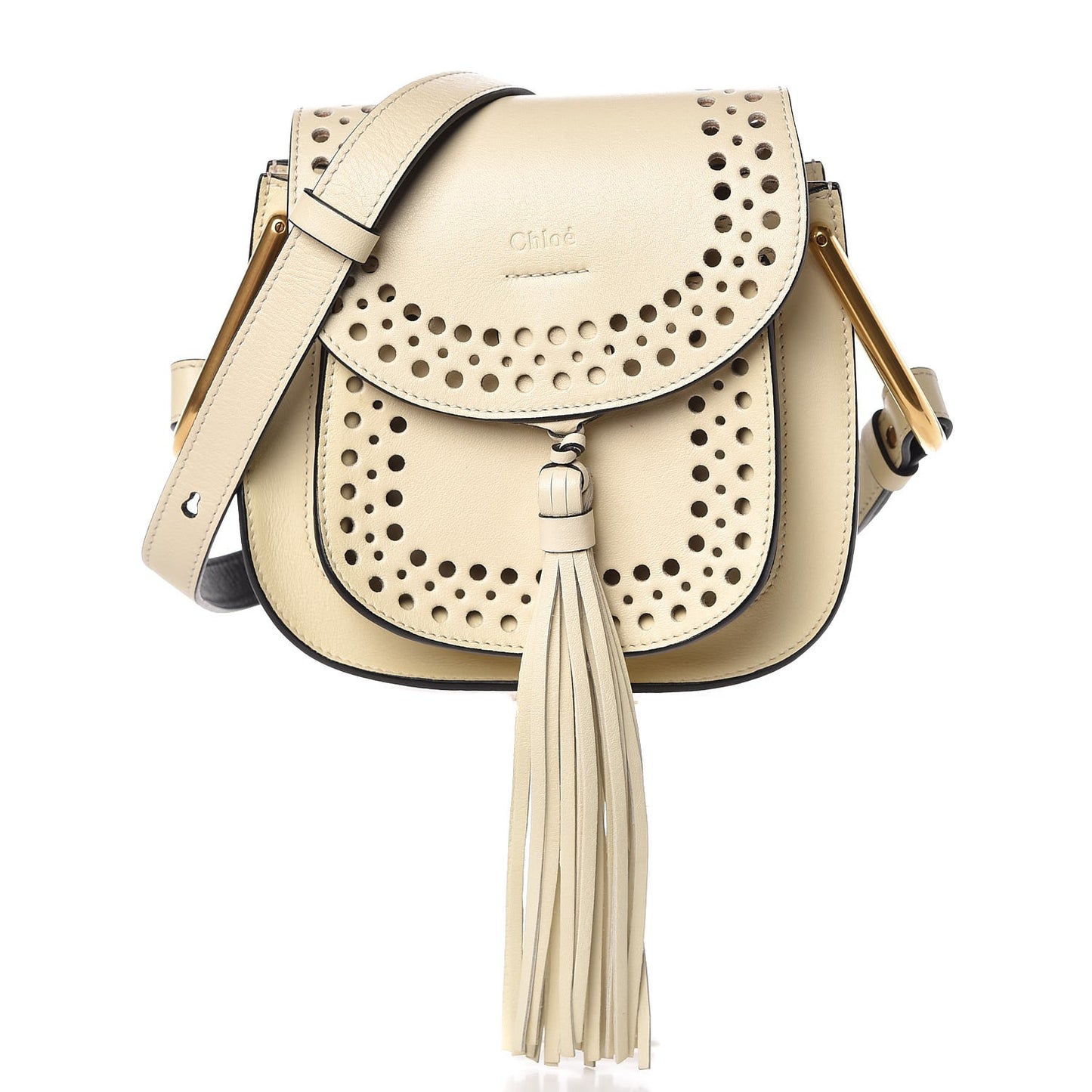 Calfskin Perforated Mini Hudson Shoulder Bag White