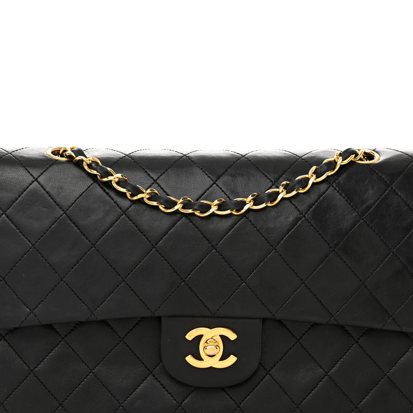Lambskin Quilted Medium Double Flap Black