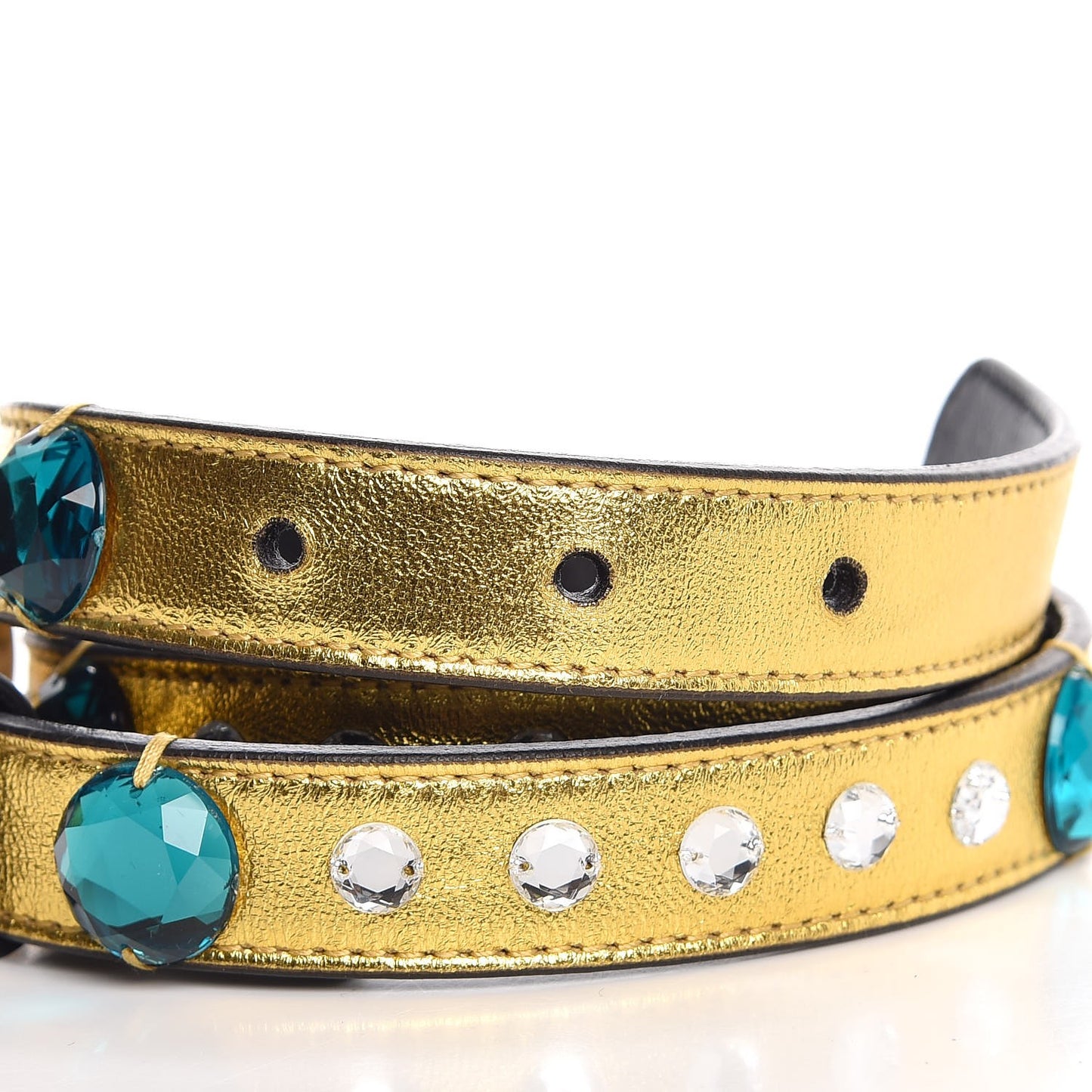 Calfskin Crystal Embellished Double G Belt 75 30 Gold