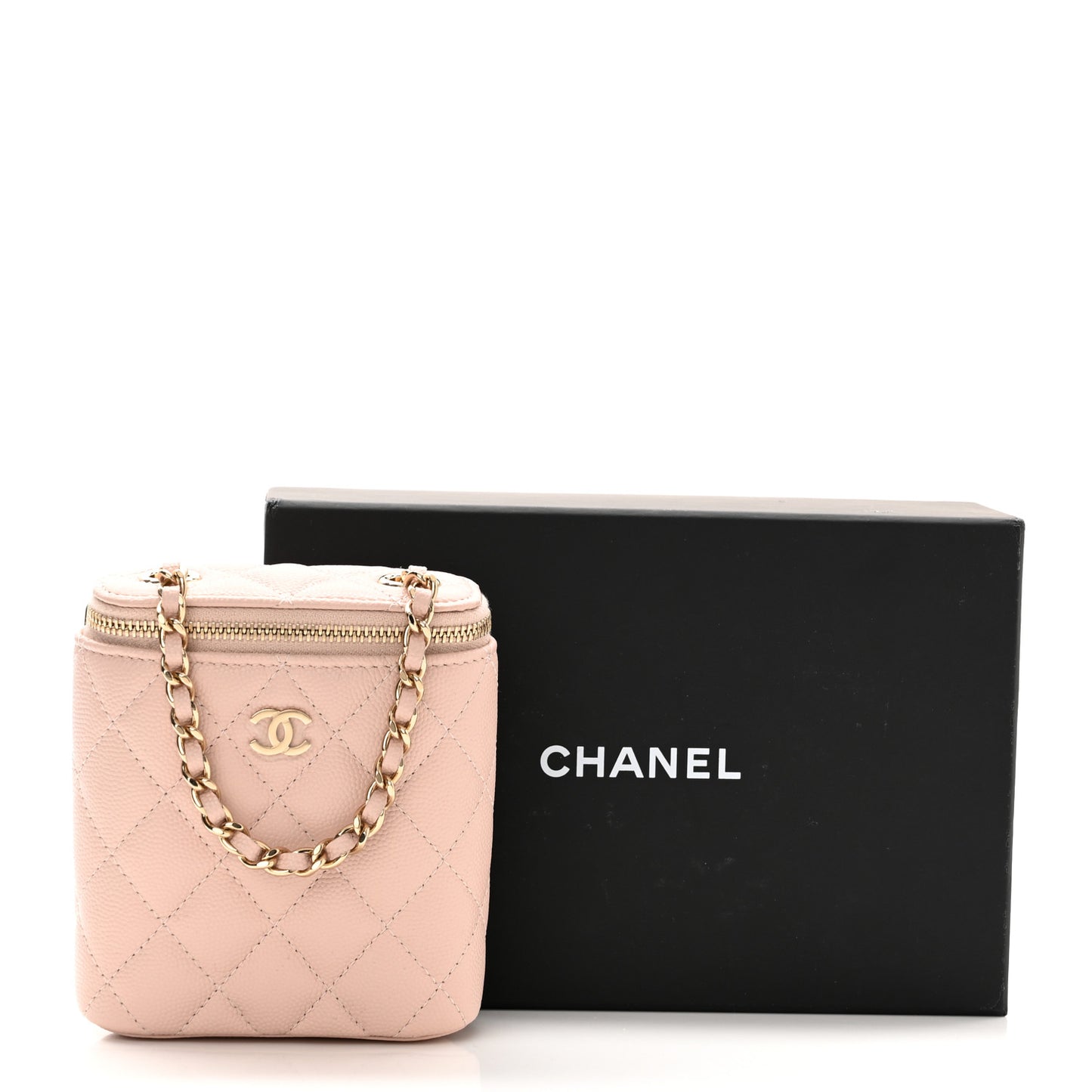 Caviar Quilted Small Vertical Coco Beauty Vanity Case With Chain Light Pink