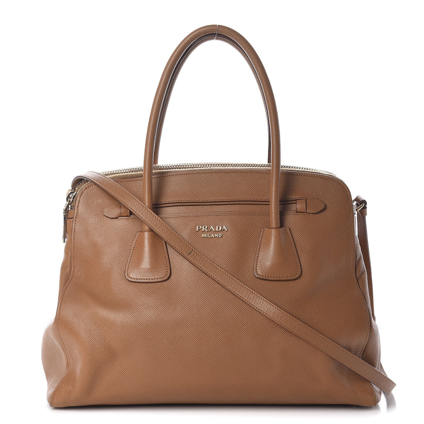 Saffiano Cuir Top Handle Dome Tote Caramel