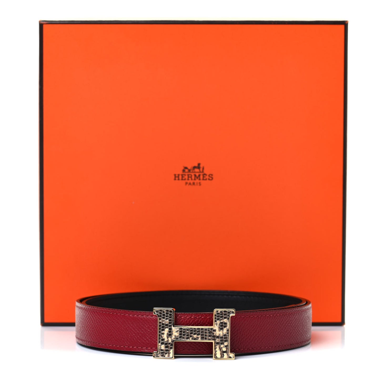 Epsom Swift Lizard 24mm Mini Constance H Belt 85 Rouge Grenat Black Ombre