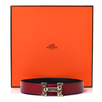 Hermes Epsom Swift Lizard 24mm Mini Constance H Belt 85 Rouge Grenat Black Ombre 5 of 5