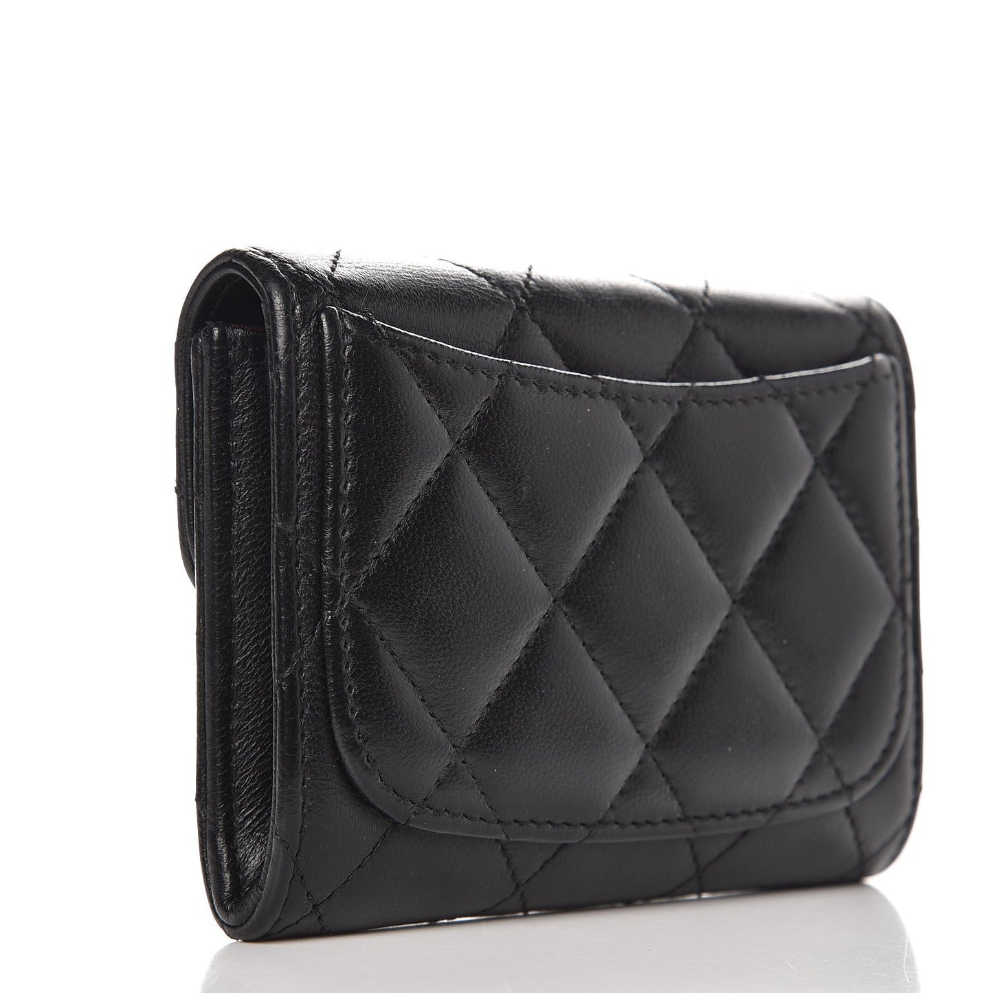 Lambskin Quilted Flap Card Holder Wallet Black