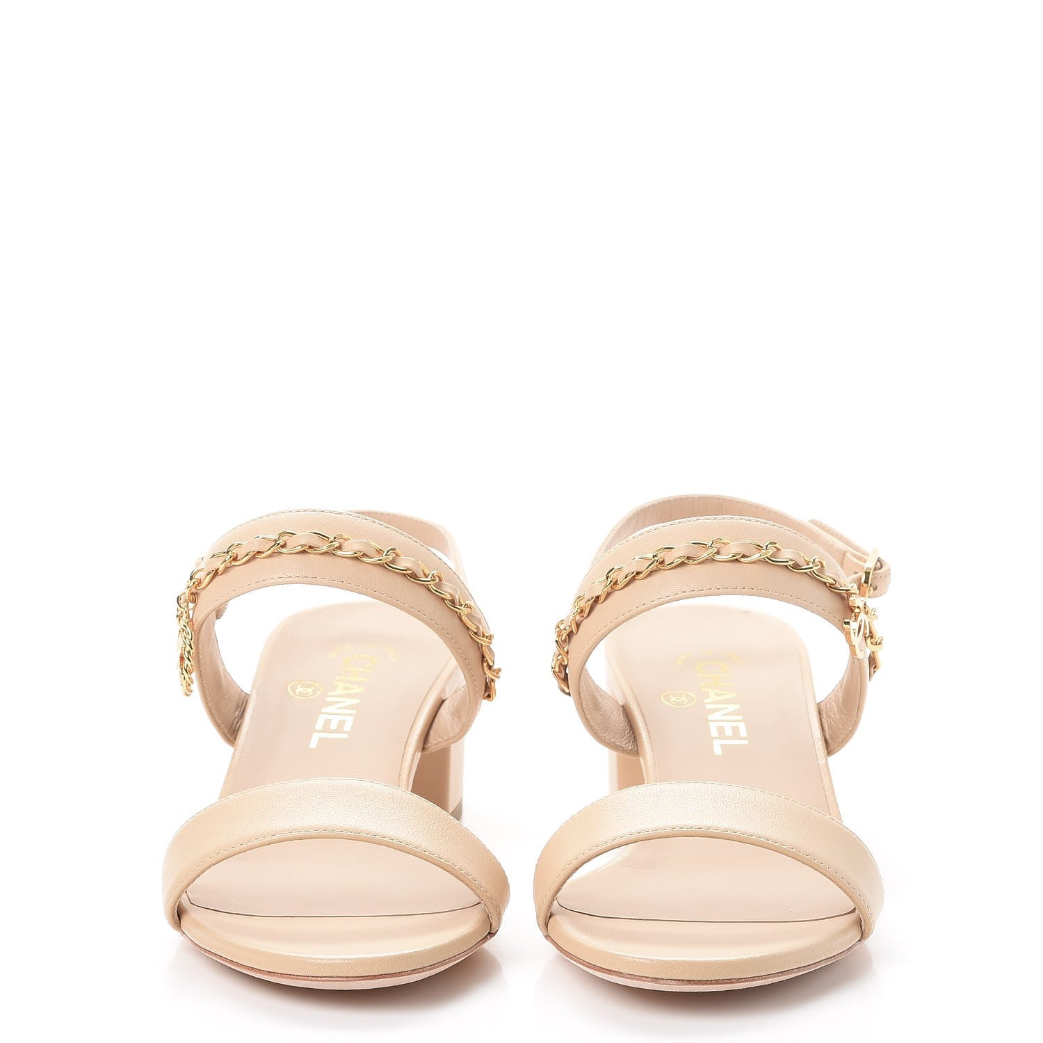 Chanel Lambskin Chain Sandals 38 Beige 2 of 10
